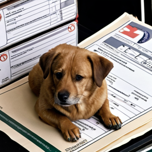 **A highly detailed image capturing the intricate process of pet import to New Zealand. A calm yet slightly weary dog (or cat) sits beside a stack of official-looking documents, health certificates, and a travel crate. In the background, subtly blurred, are hints of an airplane and the distinct silhouette of New Zealand. The overall mood should convey the challenge and precision of the biosecurity regulations set by MPI, with elements like a microchip or a "Live Animal" label visible, symbolizing the rigorous preparation required.**